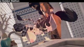 Cow Milk Maid surprises stallion castle owner and gets dicked down against the wall