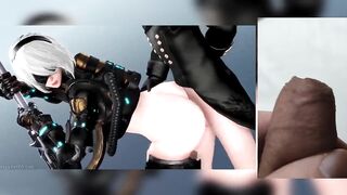 (Exga) 2B from Nier Automata Getting Railed Standing Up - Jerk Off