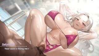 In public swimming pool hot swimming teacher in red bikini cowgirl fuck big dick 18+ anime hentai