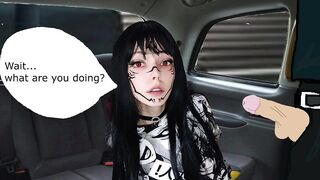 Goth girl gives blowjob in taxi after clubbing all night