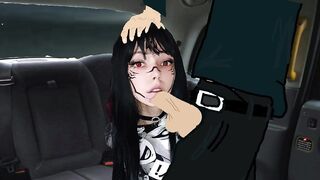 Goth girl gives blowjob in taxi after clubbing all night
