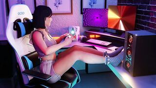 Petite gameuse gros cul à 4 pattes pendant son jeux. (SexLoveGirls)