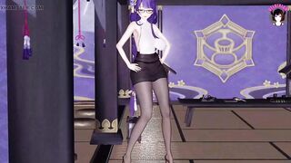 Genshin Impact - Raiden - Sexy Ofiice Pantyhose + Skirt Dance + Sex With Huge Cock