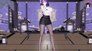 Genshin Impact - Raiden - Sexy Ofiice Pantyhose + Skirt Dance + Sex With Huge Cock