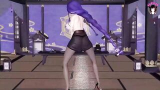 Genshin Impact - Raiden - Sexy Ofiice Pantyhose + Skirt Dance + Sex With Huge Cock
