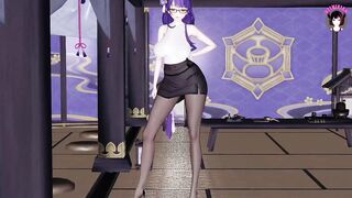 Genshin Impact - Raiden - Sexy Ofiice Pantyhose + Skirt Dance + Sex With Huge Cock