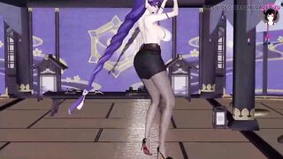 Genshin Impact - Raiden - Sexy Ofiice Pantyhose + Skirt Dance + Sex With Huge Cock