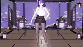 Genshin Impact - Raiden - Sexy Ofiice Pantyhose + Skirt Dance + Sex With Huge Cock
