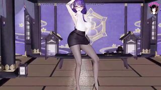 Genshin Impact - Raiden - Sexy Ofiice Pantyhose + Skirt Dance + Sex With Huge Cock