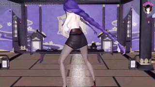 Genshin Impact - Raiden - Sexy Ofiice Pantyhose + Skirt Dance + Sex With Huge Cock