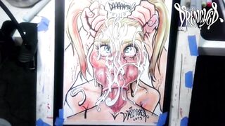 When She Manages to Fit Your Cock & Balls in Her Mouth at The Same Time - Cumshot Drawing Timelapse