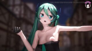 Cute Miku Dancing In Black Dress + Gradual Undressing (3D HENTAI)