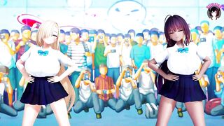 2 Huge Tits Schoolgirls Dancing + Gradual Undressing (3D HENTAI)