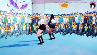 2 Huge Tits Schoolgirls Dancing + Gradual Undressing (3D HENTAI)