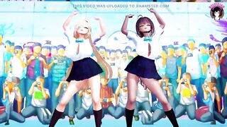 2 Huge Tits Schoolgirls Dancing + Gradual Undressing (3D HENTAI)