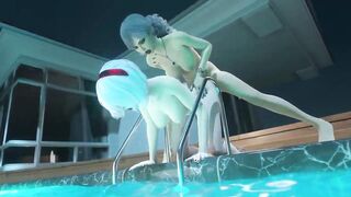They managed to stay alone at night by the pool.. and they had futa sex. 3D Dickgirl fucks girl and cum on her stomach