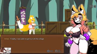 Amber's Breeding Quest - foxgirl touching herself and cumming during adventure