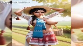 Indian village sexy girl's Ai stable transformation