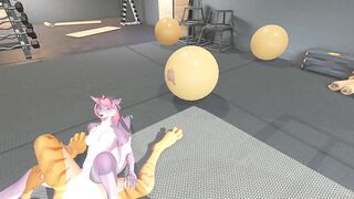 Heat anthro Furry girls lesbian tribbing pose scissoring