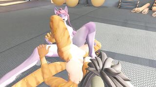 Heat anthro Furry girls lesbian tribbing pose scissoring