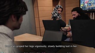 In classroom touch legs hijeb woman