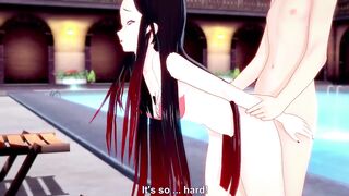 Nezuko Kamado cojiendo en la alberca en bikini
