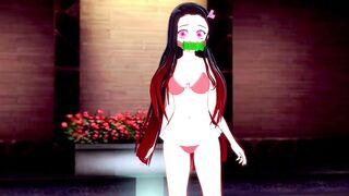 Nezuko Kamado cojiendo en la alberca en bikini