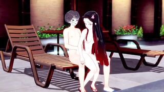 Nezuko Kamado cojiendo en la alberca en bikini