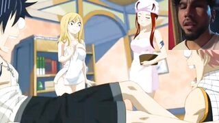 Lucy cachonda se folla a greey y natsu