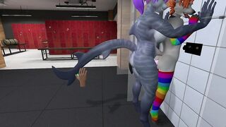 Heat anthro Futa furry dragon hot anal with furry girl in the shower