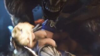 Big monsters fuck a college girl in the dark dungeon