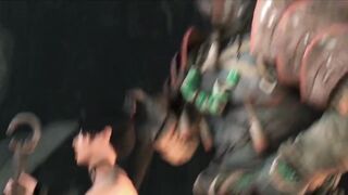 Big monsters fuck a college girl in the dark dungeon