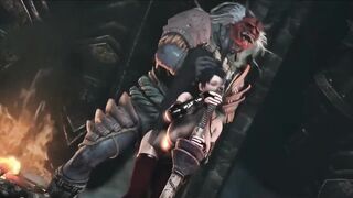 Big monsters fuck a college girl in the dark dungeon