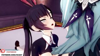 Genshin Impact Venti fucks Mona and Eula