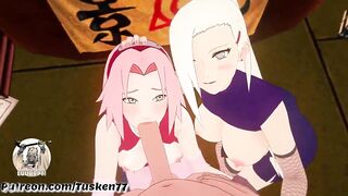 NARUTO 3D HENTAI: Kunoichi Sluts Ino & Sakura thanking their hero Naruto