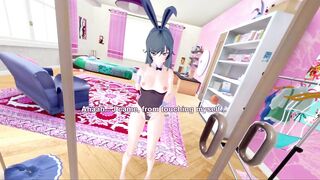 3D/Anime/Hentai, Bunny Girl Senpai: Adult Mai Sakurajima Solo Masturbation In The Mirror (POV)