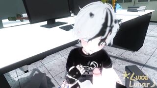 POV Femboy coworker hid under your desk, but then he noticed your cock...