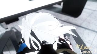 POV Femboy coworker hid under your desk, but then he noticed your cock...