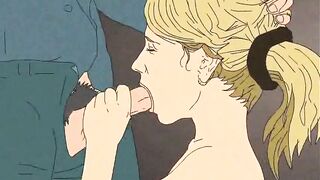 Blowjob with cum on face and mouth! Porn cartoon