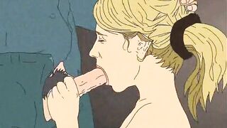 Blowjob with cum on face and mouth! Porn cartoon