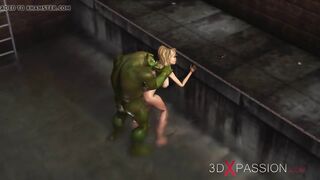 Big monster plays with a hot sexy girl in the underground