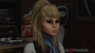 Big monster plays with a hot sexy girl in the underground