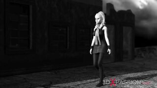 Big monster plays with a hot sexy girl in the underground