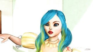 Big monster bangs a cuffed fantasy girl elf in the dungeon