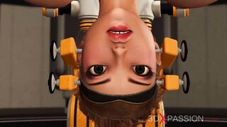 Hot blonde in restraints in the sci-fi lab fucked by monster
