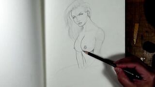 Nude StepMom's Boobs Drawing Pencil Art
