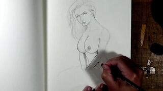 Nude StepMom's Boobs Drawing Pencil Art