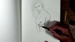Nude StepMom's Boobs Drawing Pencil Art