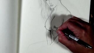 Nude StepMom's Boobs Drawing Pencil Art