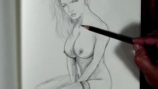 Nude StepMom's Boobs Drawing Pencil Art